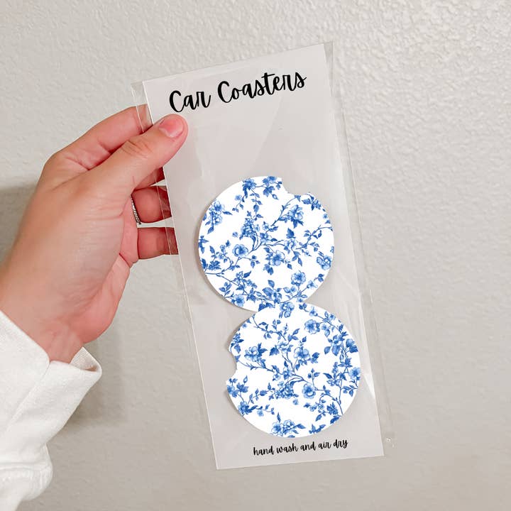Olivia + Rose - Wholesale Car Coaster - Women's - Set of 2 Neoprene Car Coasters | Blue Florals (20 Options)7