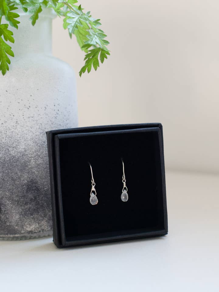 Recycled Sterling Silver Moonstone Teardrop Earrings for wholesale by Honeydew Club