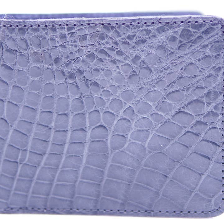 Portefeuille pliant en véritable alligator gris brillant pour la vente par Max Leather Inc.