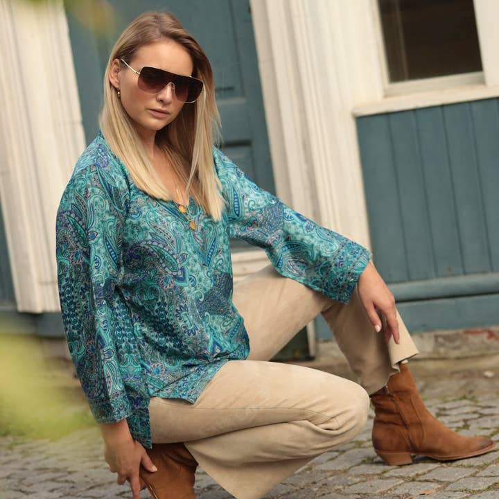 Silkebluse - Kashmir Varm Blå för wholesale av Camilla Øhrling Jewelry