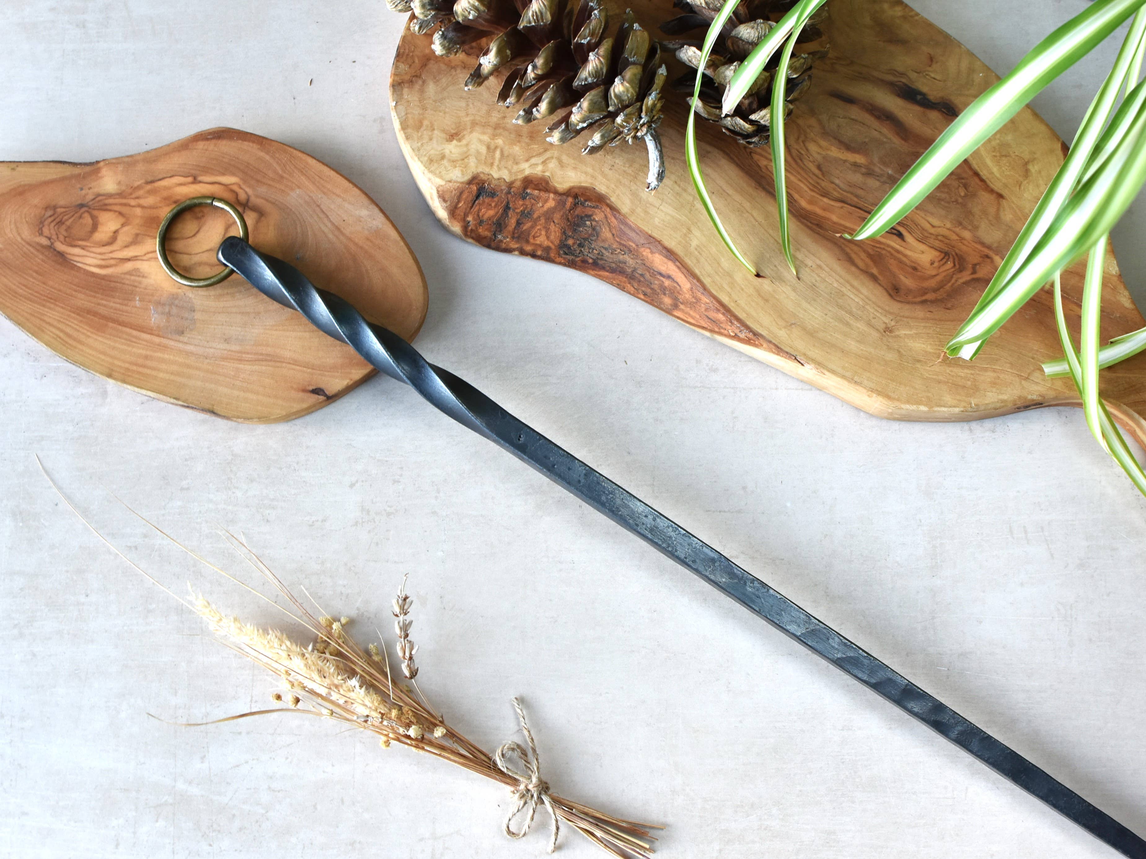 Coach House Forge – wholesale Fire pit – Handforged Iron 'Barley Twist' Poker with Bronze Hook Ring9