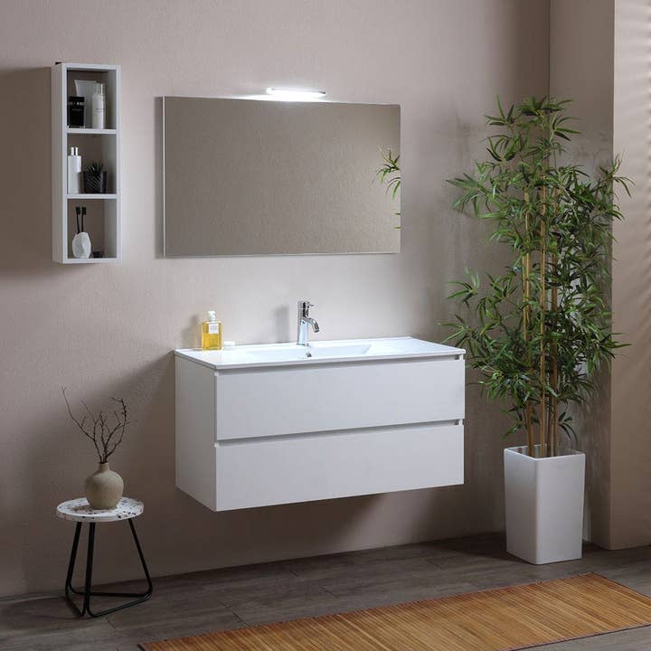 Meuble de Salle de Bain Suspendu 100cm avec Tiroirs Blanc | Belize pour la vente par Kodicebagno Srl