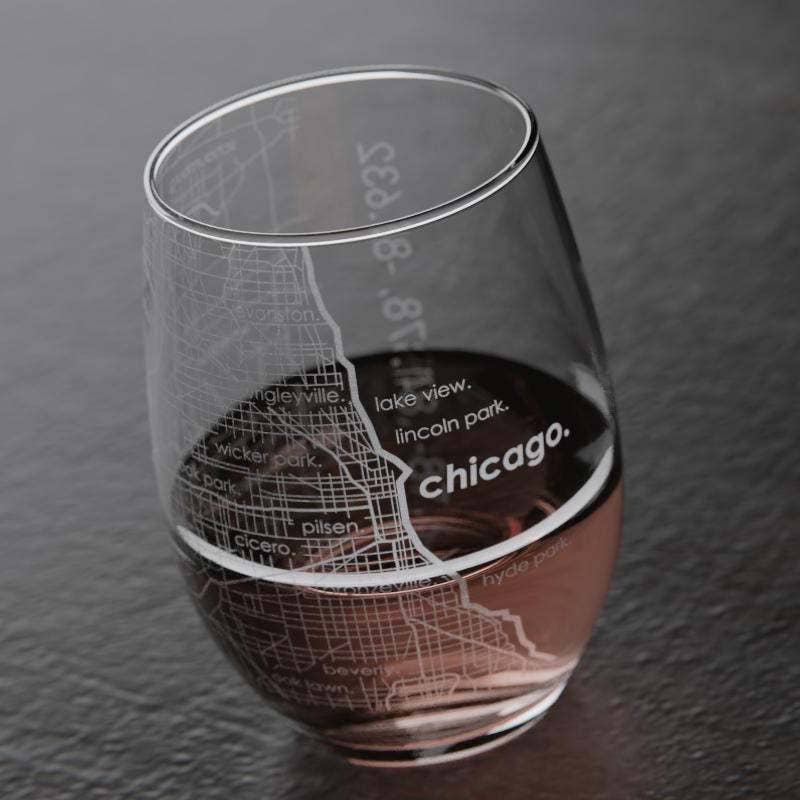 Well Told - Wholesale Wine Glass - Chicago, IL City Map - 15 oz Stemless Wine Glass1