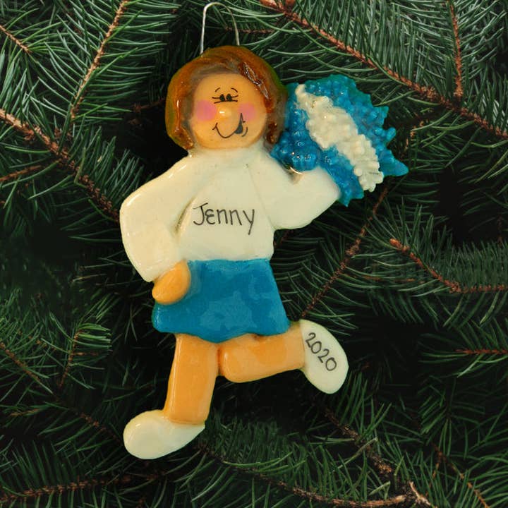 Cheerleader with Pom Pom Ornament for wholesale by Dough Delights, Inc