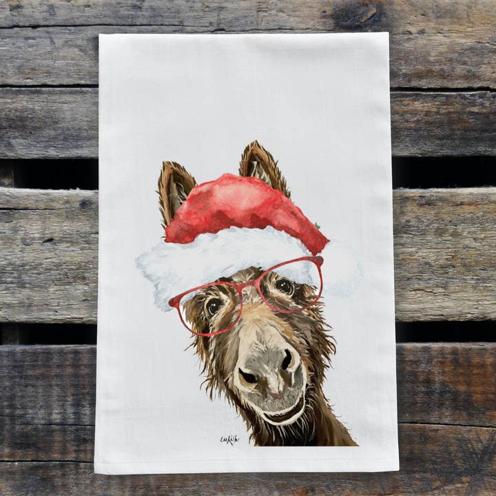 Christmas Donkey Tea Towel, Farmhouse Christmas Donkey Towel for wholesale by Hippie Hound Studios