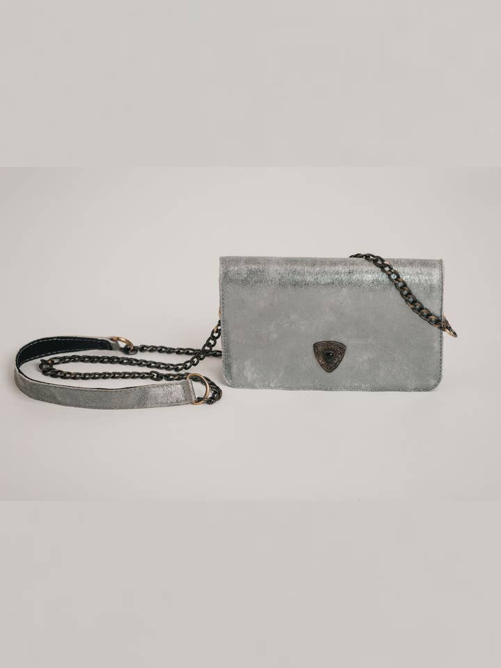 Leather Chain Crossbody Bag - Silver for wholesale by Bynes New York