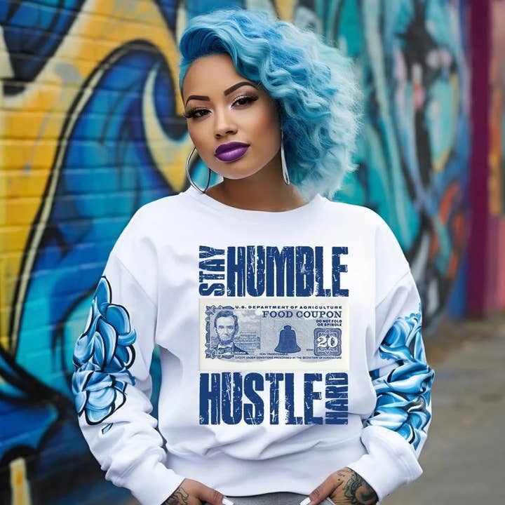 Stay Humble Hustle Hard Retro Stamp Hoodie for wholesale by Rosewater & Castiron Crafts