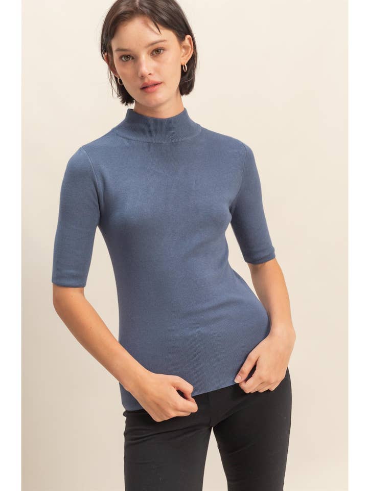 Half Sleeve Mock Neck Sweater Top for wholesale by HYFVE