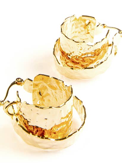 PRESCOTT TEXTURED DOUBLE HOOP EARRINGS GOLD for wholesale by Bariano