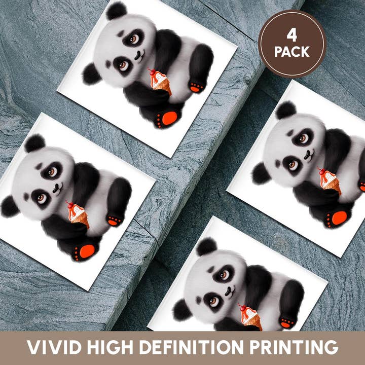 3dRose - Wholesale Coasters - 3dRose, Cute Black and White Panda Bear With Ice Cream Cone Illustration, Coaster5