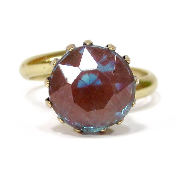 Anello in vetro zaffiro antico oro rotondo 11mm sfaccettato per la vendita all'ingrosso da parte di SoHo Schmuckmanufaktur