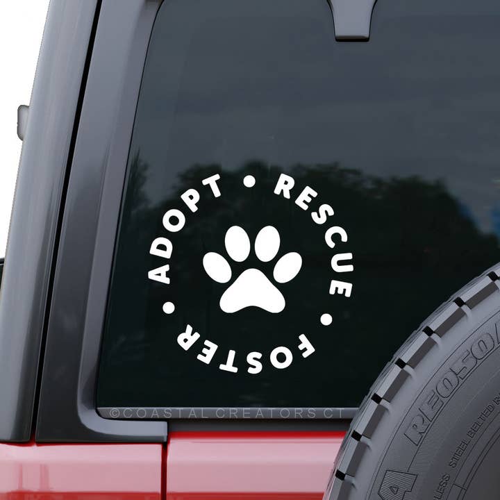 Coastal Creators of Connecticut - Wholesale Sticker - Adopt Rescue Foster Vinyl Window Decal (Packaged, 2 Sizes)