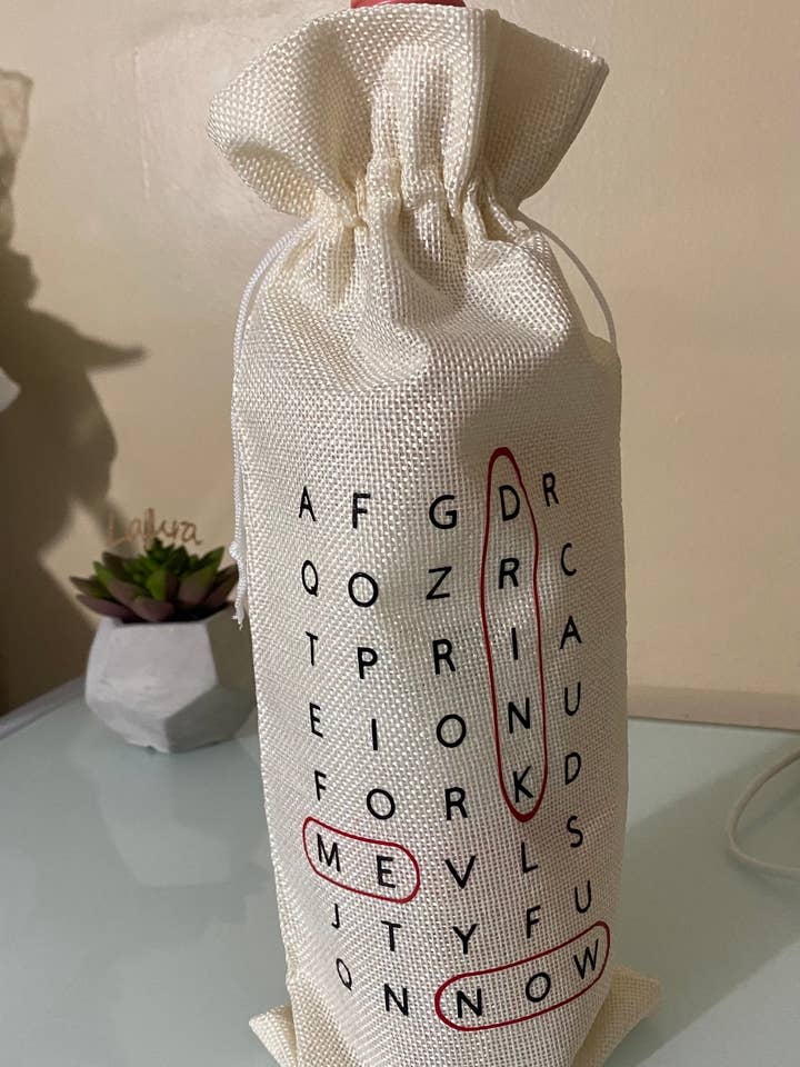 Drink Me Now Word Search Wine Gift Bag for wholesale by Creations by LMH