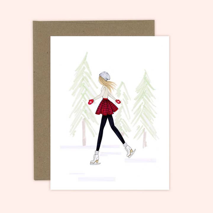 Vinter Skate juleferie lykønskningskort for engroshandel hos Almeida Illustrations