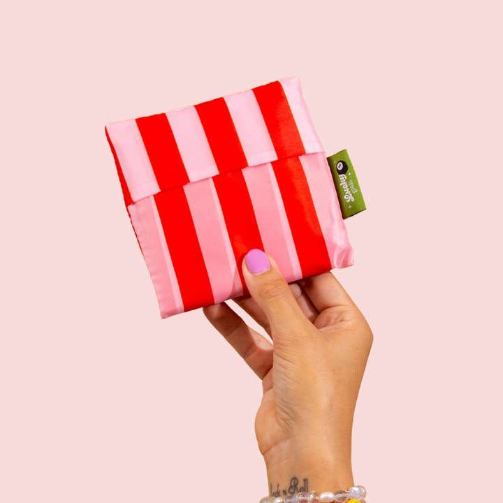 Lucky Goods Paper - Wholesale Tote Bag - Women's - Pink & Red Stripes Foldable Nylon Tote1