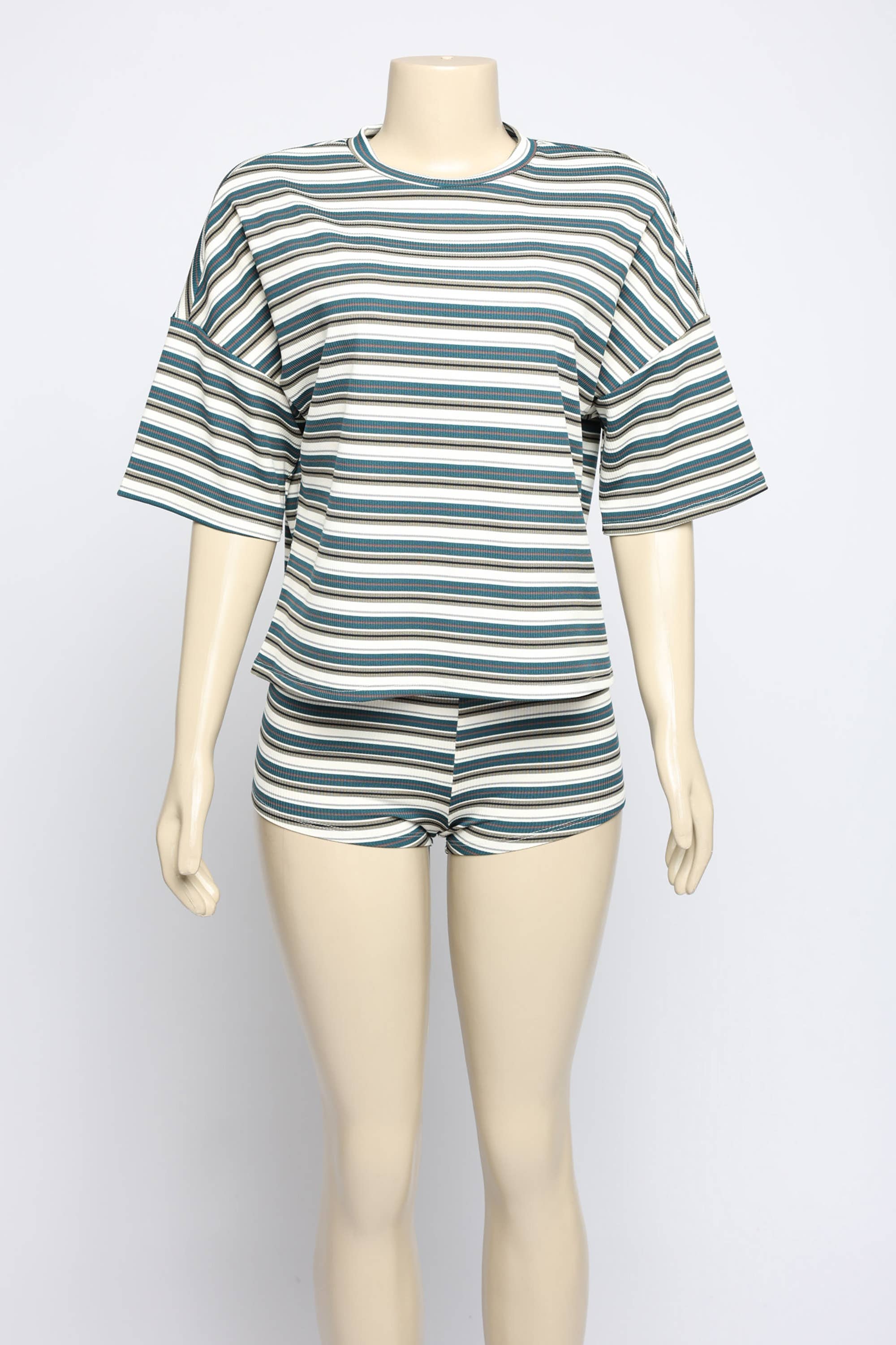 Viviara - Wholesale Top & Short Set (NOT Loungewear) - Women's - Rib stripes loose top & shorts set8