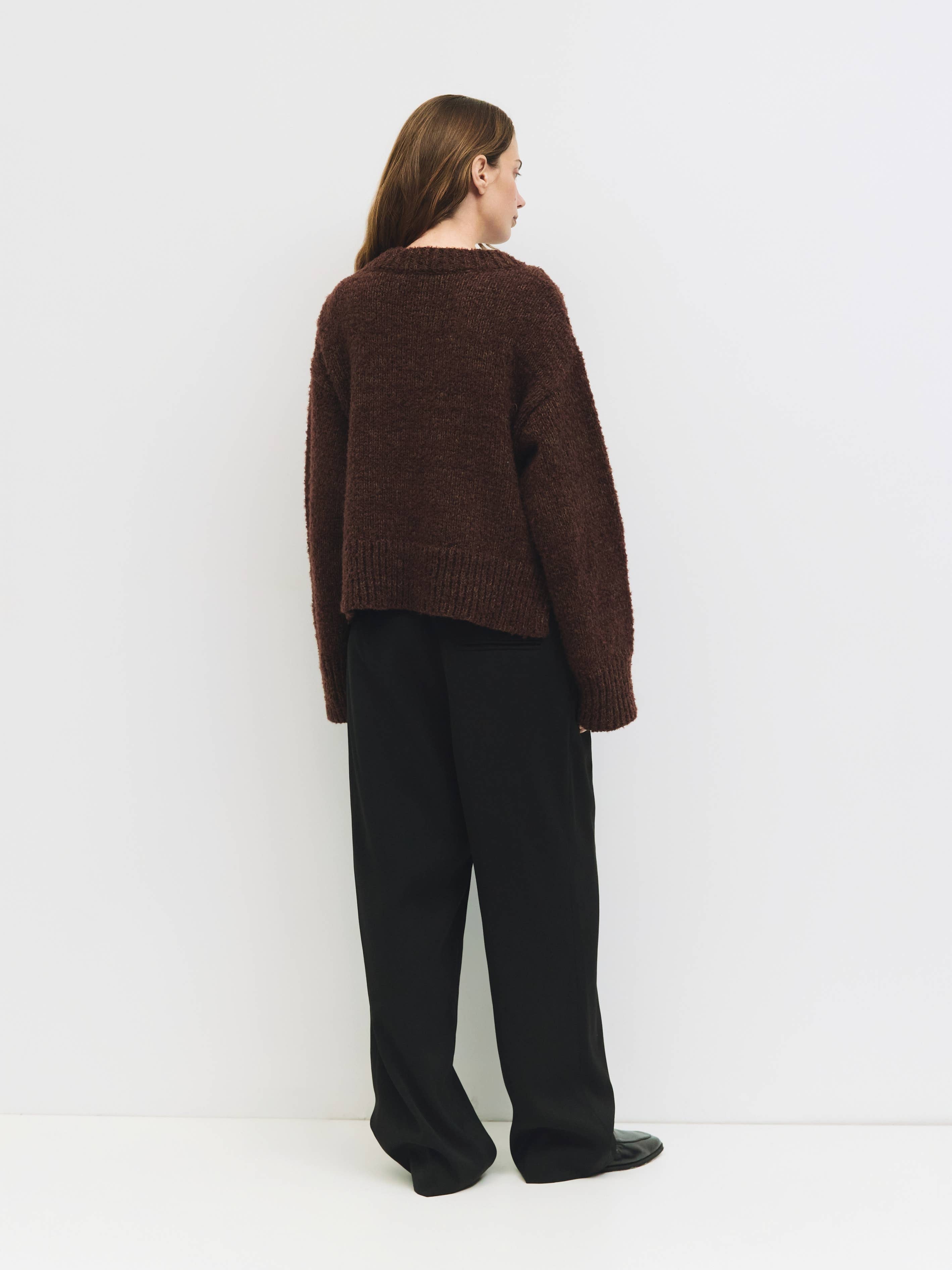 MOD REF - Wholesale Knit Sweater - Women's - The Glen Sweater | Oversized Boucle Knit V-Neck Sweater2