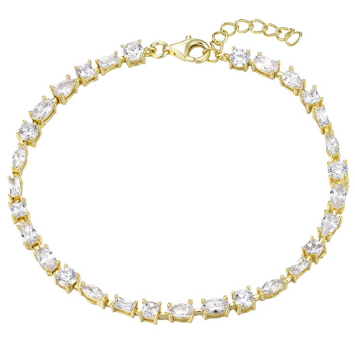 Bracciale tennis in argento sterling placcato in oro CZ per la vendita all'ingrosso da parte di Dlux Jewels