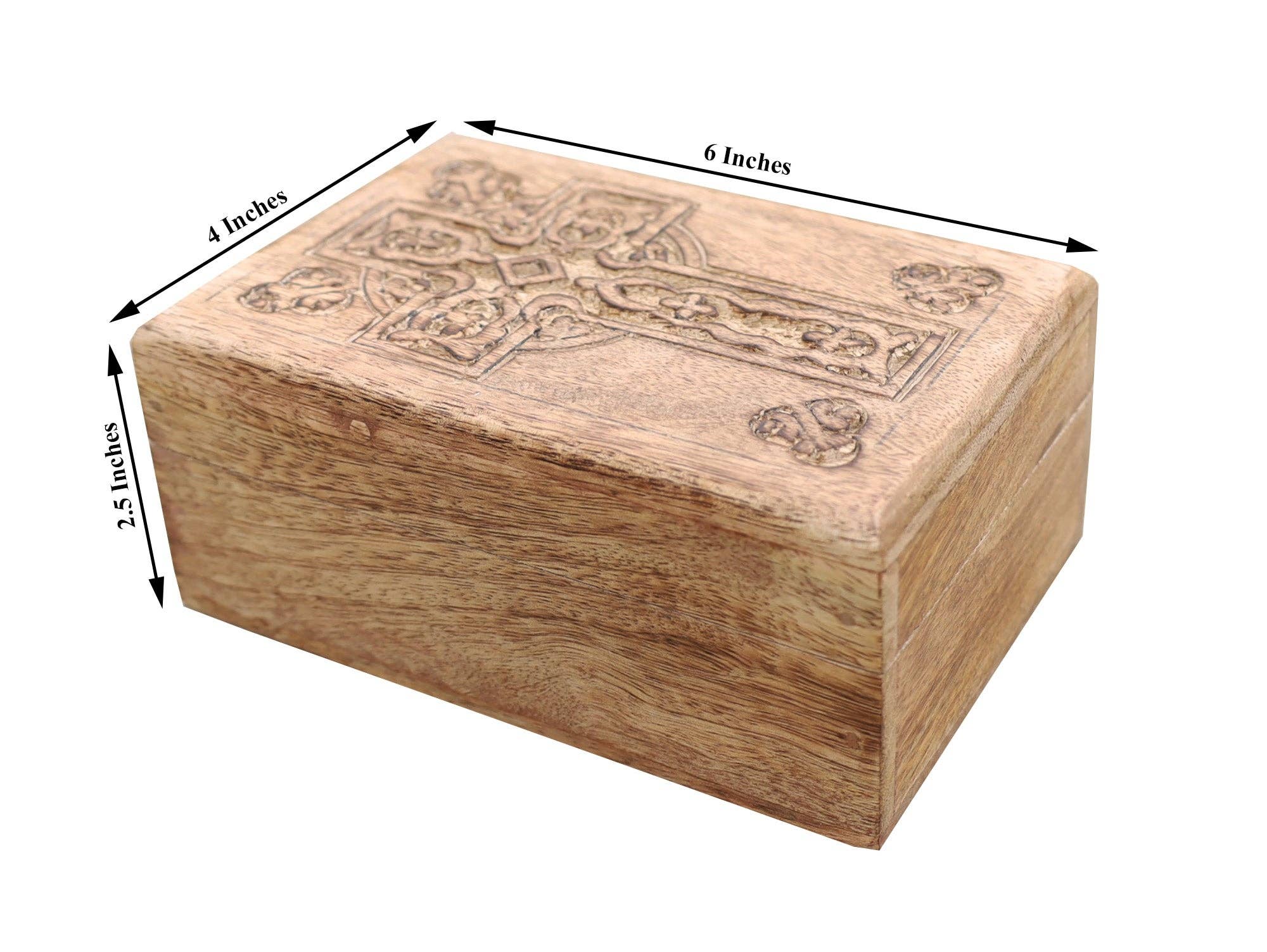 Lungta Imports – wholesale Jewellery box/organiser – Hand Carved Celtic Cross Wooden Box Keepsake Jewelry Storage8