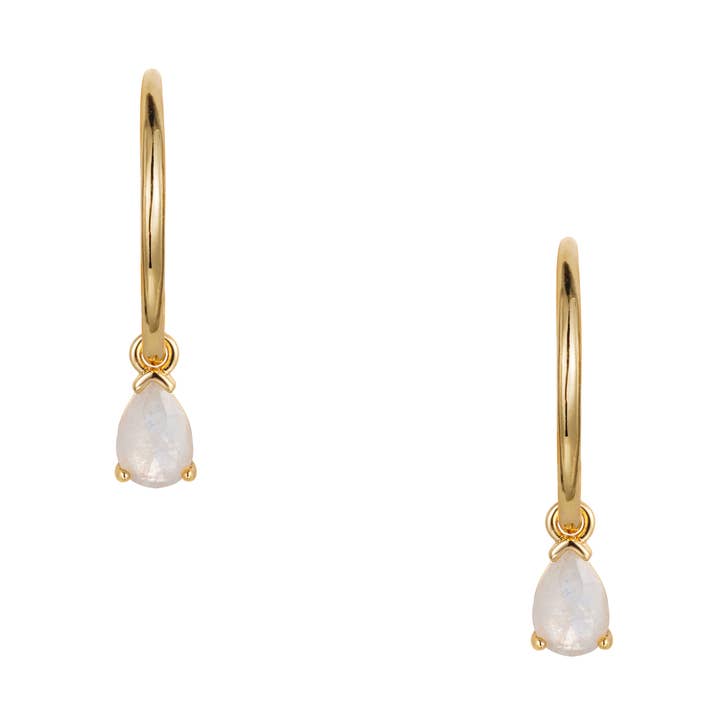 Cerceaux de pierre de lune en goutte de rosée pour la vente par Heilo Jewelry