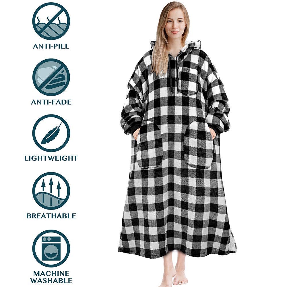 Pavilia - Wholesale Hoodie - Women's - Chest Pocket Sherpa Hoodie Blanket - Patch Pocket (Regular / Long)114