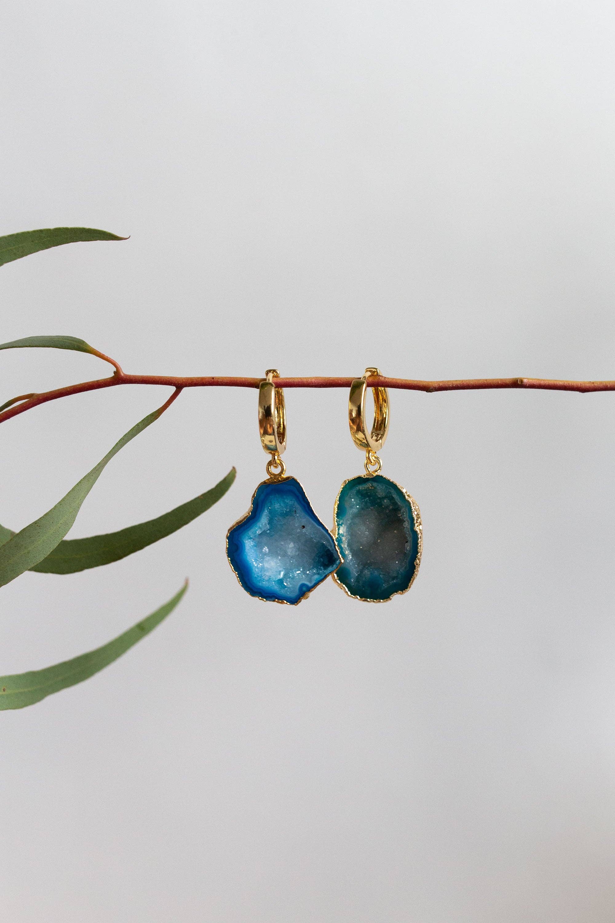 Bohemian and Bouj - Wholesale Huggie Earrings - The World Huggies | 18k Gold-Plated + Geode Earrings8