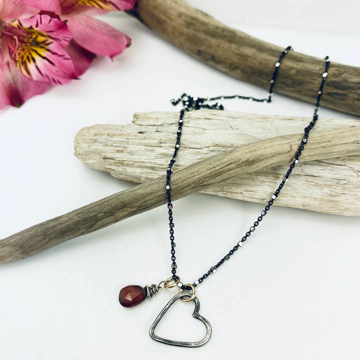 Dainty Heart with Garnet Necklace for wholesale by Laura J Designs