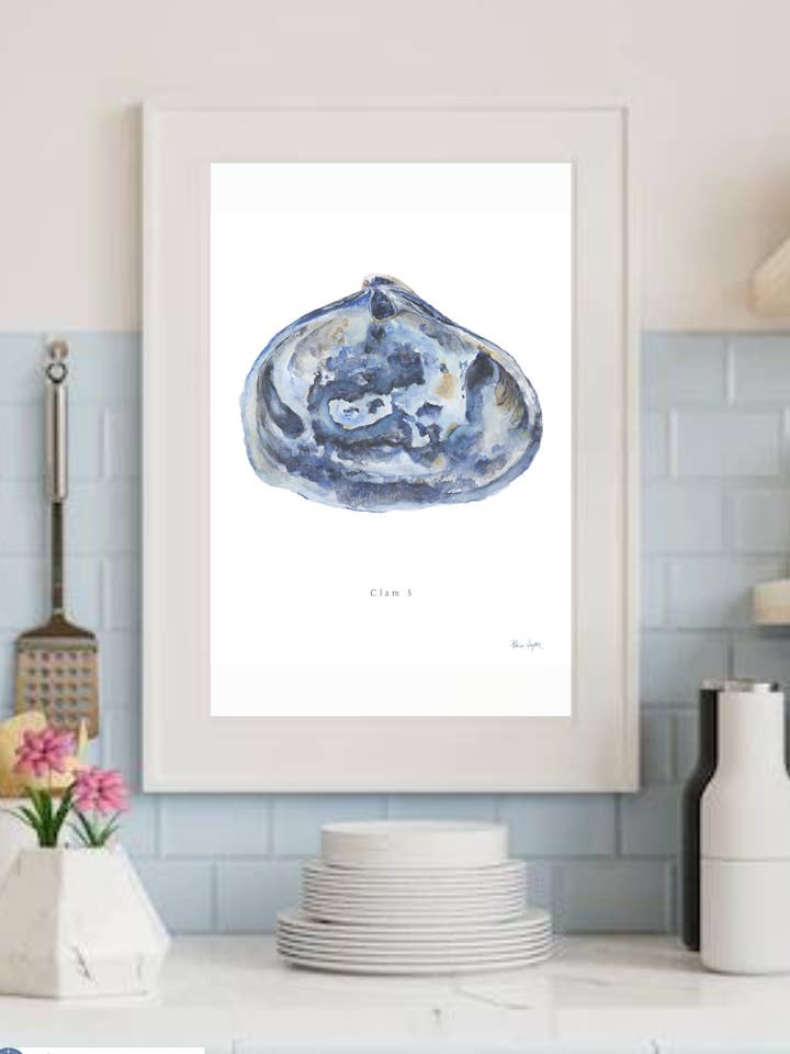 Clam 3 Aquarell Kunstdruck | Deep Blue für den Großhandel von Melissa Dayton Art and Design