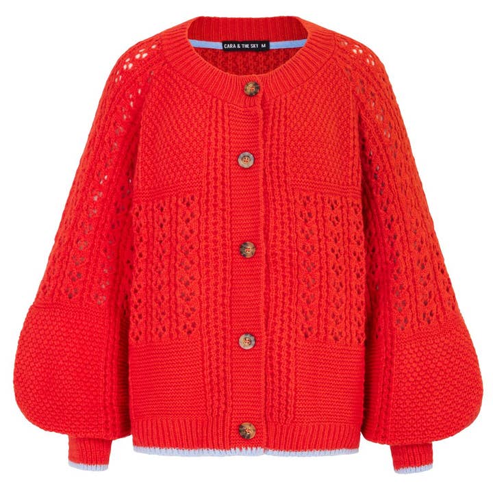 Cara & The Sky - Wholesale Cardigan - Women's - Brigit Pointelle Stitch Balloon Sleeve Cardigan - Orange1