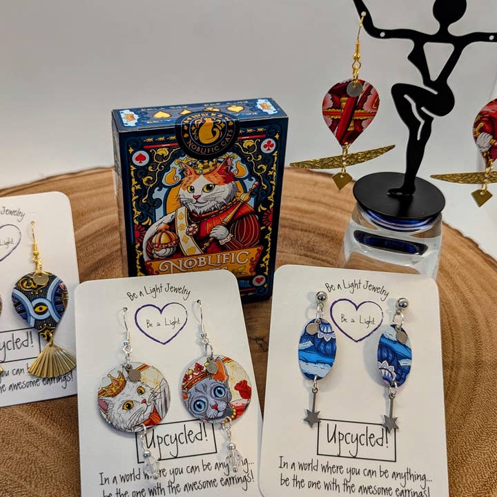 Be a Light Jewelry - Wholesale Dangle Earrings - Fun Cat earrings, Upcycled Collection #6