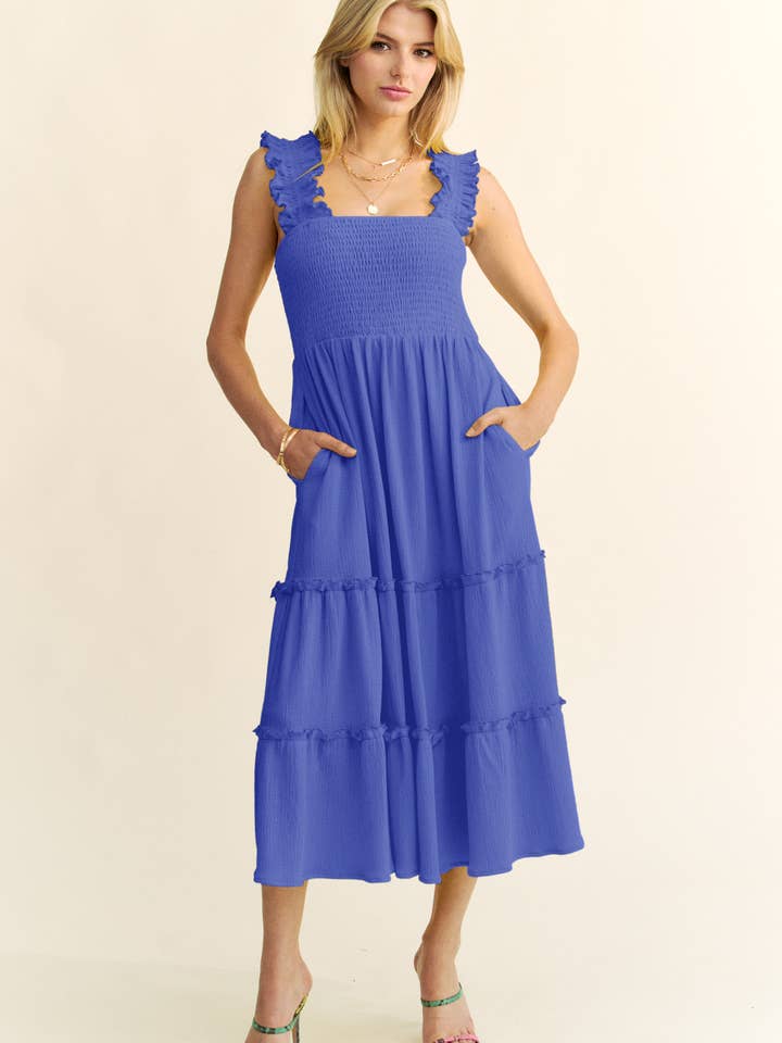 Davi & Dani - Wholesale Dress - Women's - PLUS SMOCING BODICE RUFFLE DETAIL SHIRRED DRESS17