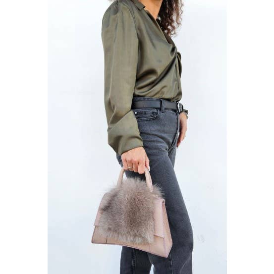 JIJOU CAPRI - Wholesale Crossbody Bag - Women's - MDTAF Italian Taupe Leather Crossbody Bag Matching Real Fur