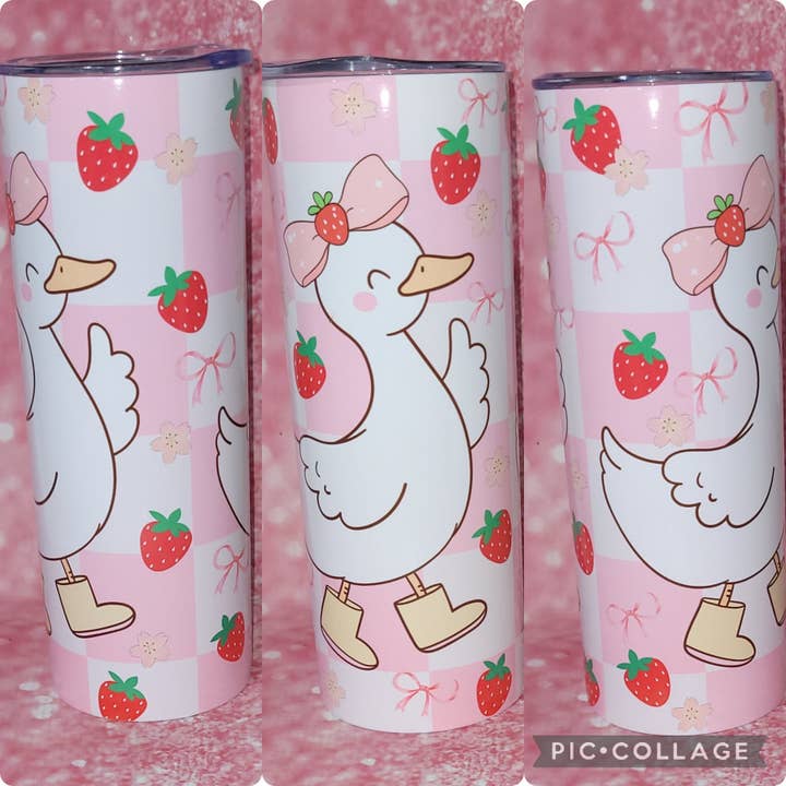20oz Silly Goose Strawberry Bow Coquette Tumbler for wholesale by Heartfelt blanks