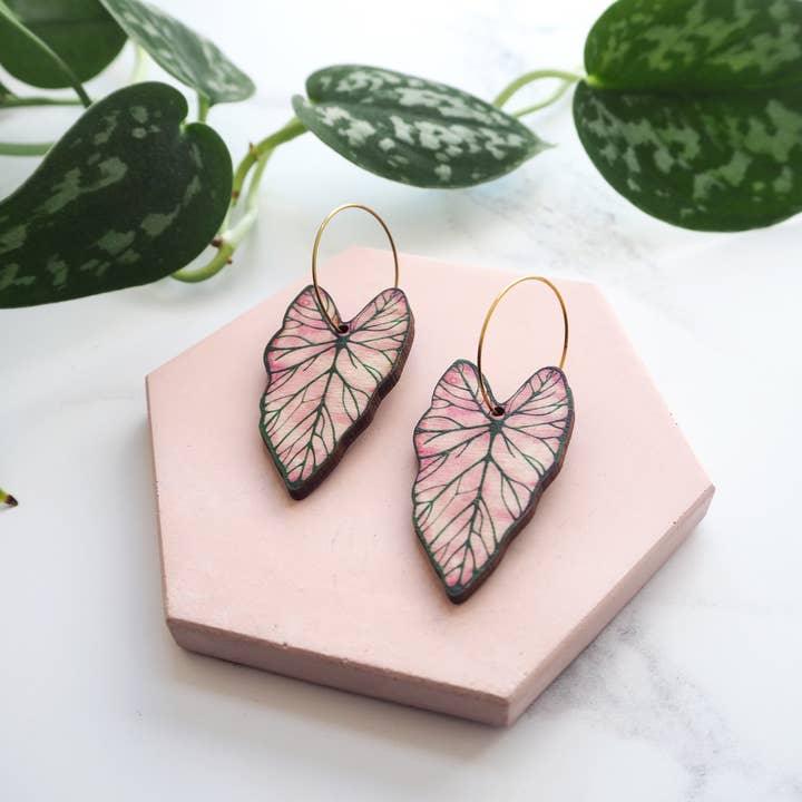 Pink Caladium Hoop Earrings for wholesale by MicaPeet
