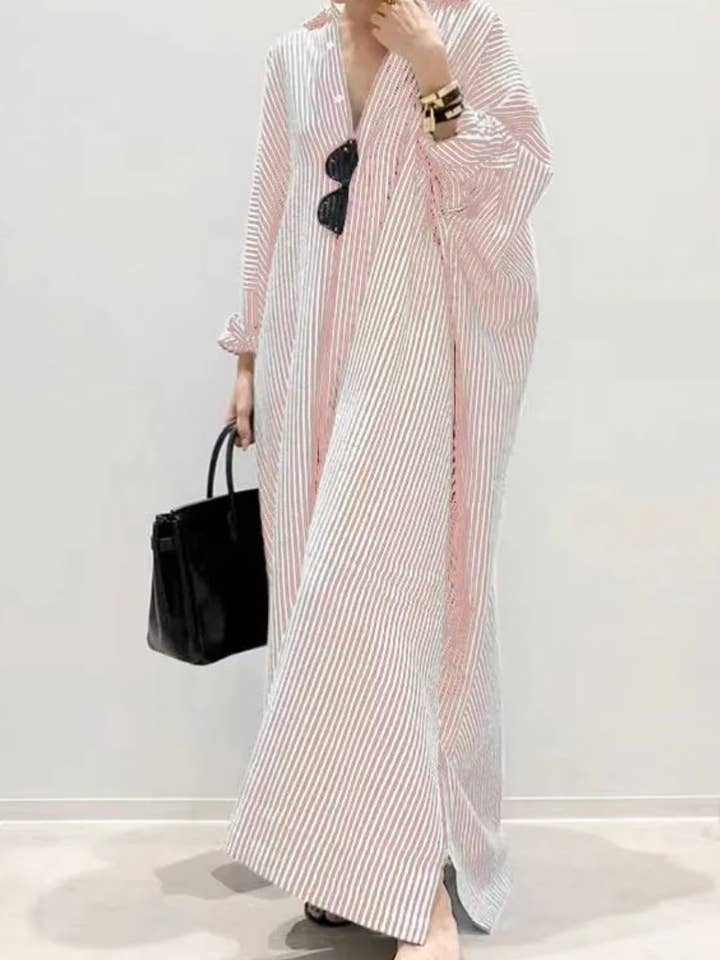 Serenity Collective - Wholesale Dress - Women's - Stripe Shirt Maxi Dress4