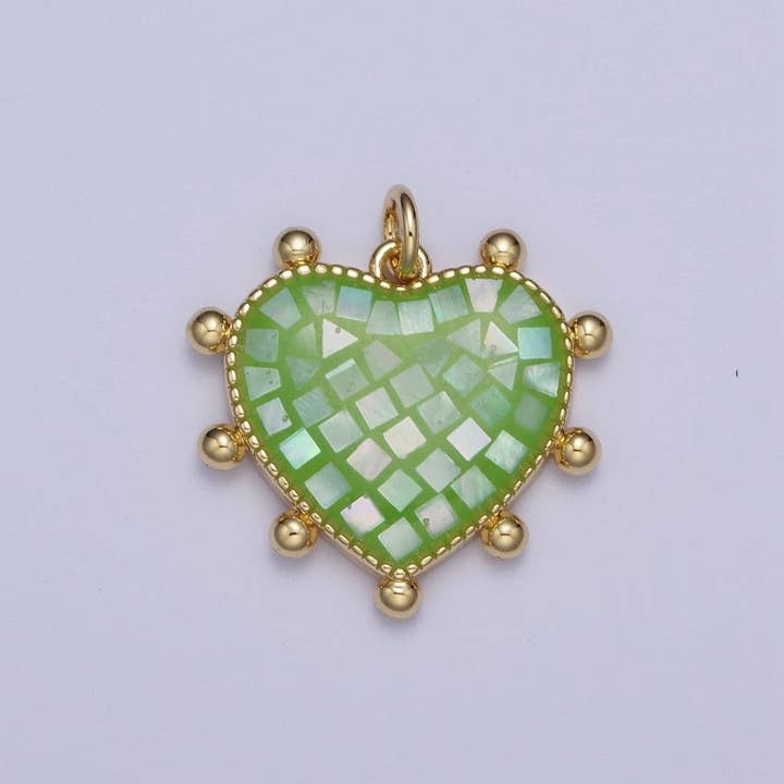 Aim Eternal - Wholesale Individual Charm/Pendant - Purple, White, Pink, Teal, Green, Blue Shell Opal Beaded Heart Love Charm For Jewelry Making AG062 - AG0674