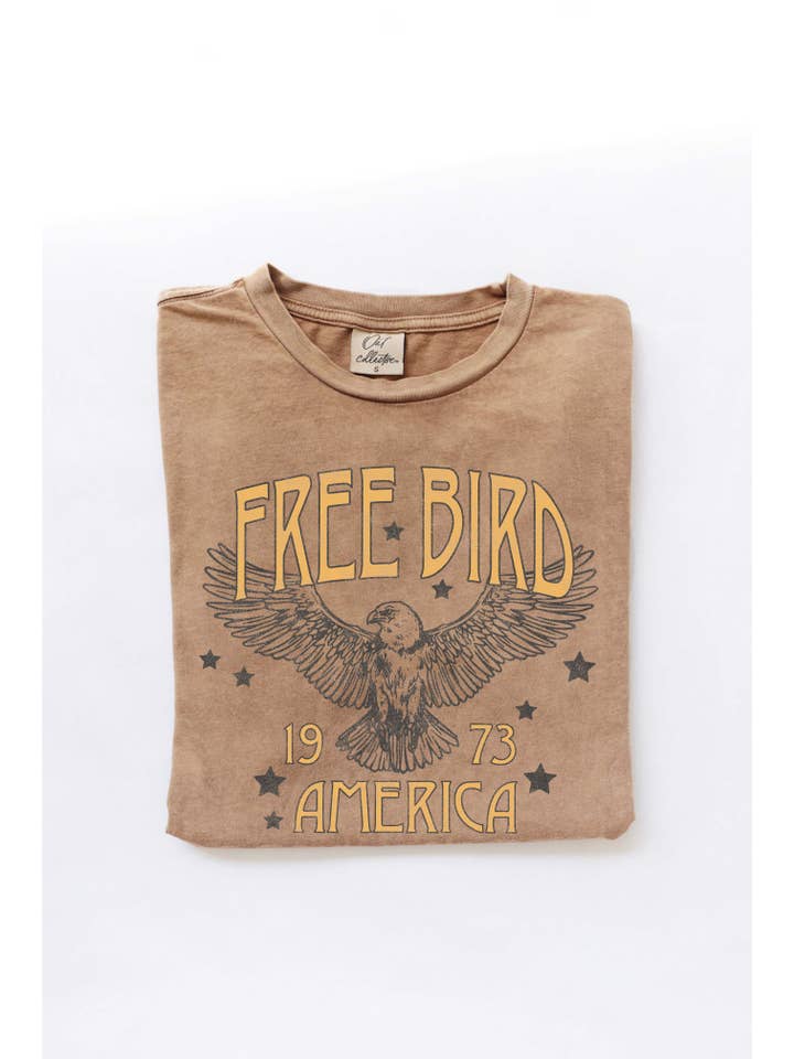 OAT COLLECTIVE - Wholesale Screen Printed T-Shirt - Women's - FREE BIRD AMERICA Mineral Washed Graphic Top3