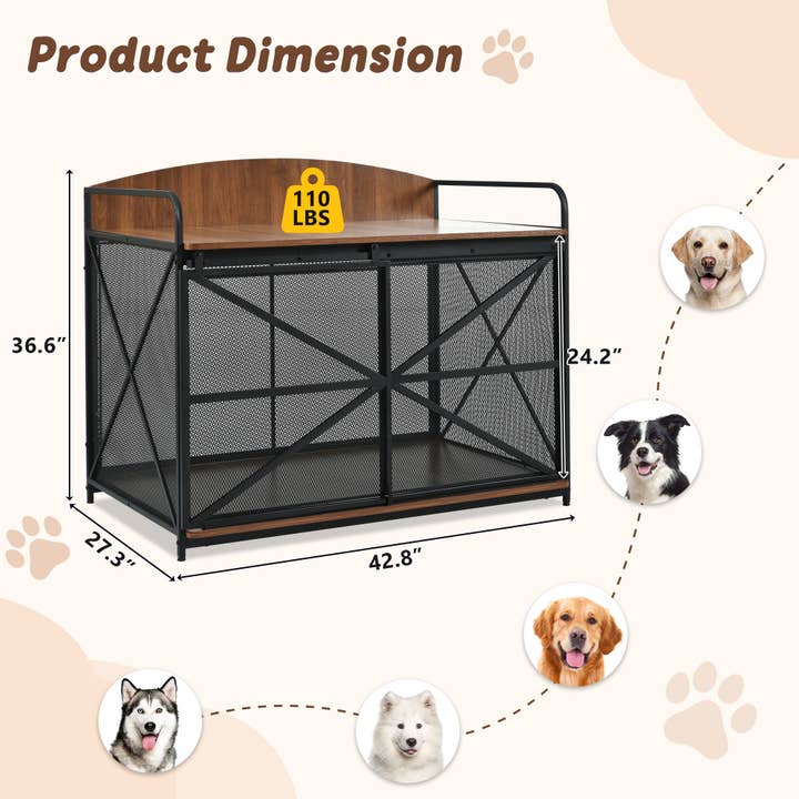 Brown Heavy Duty Large Wooden Dog Crate End Table, Farmhouse Style for wholesale on Faire