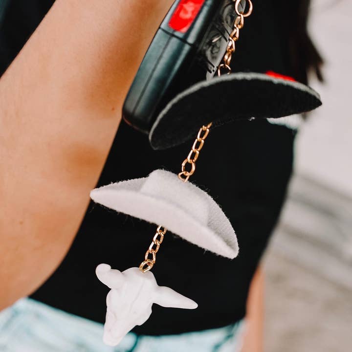 The Front Porch Label - Wholesale Keychain - Women's - Stone & Black Cowboy Hat Keychain