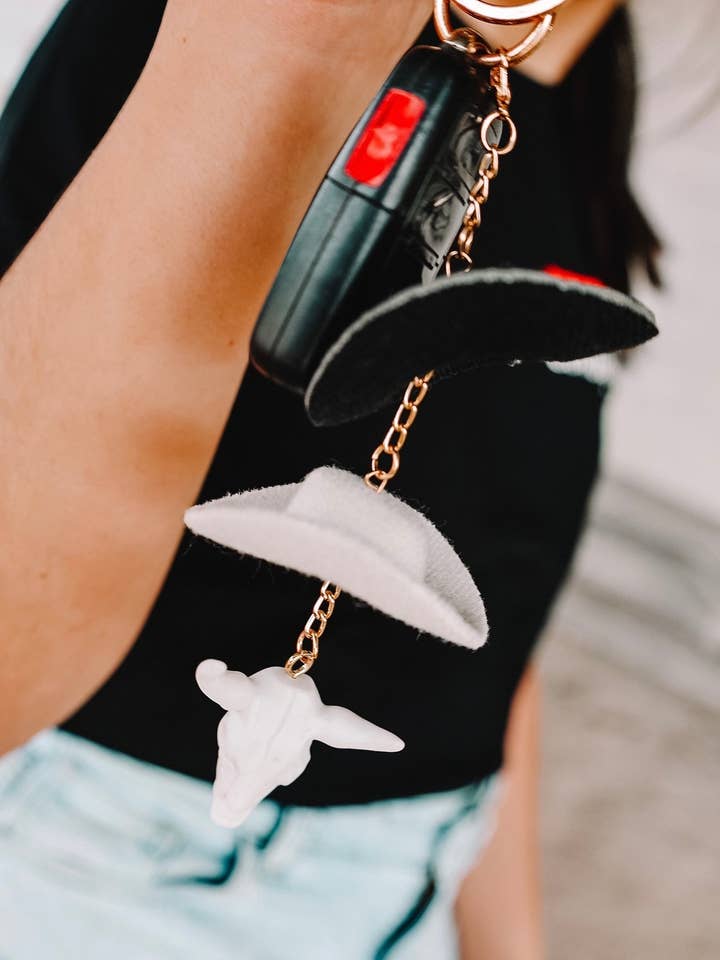 Stone & Black Cowboy Hat Keychain for wholesale by The Front Porch Label