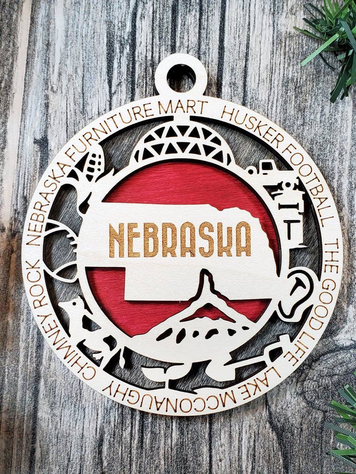 State Ornament - Wood USA Ornament - Christmas Ornament - Nebraska Ornament for wholesale by Creekside Cottage Designs