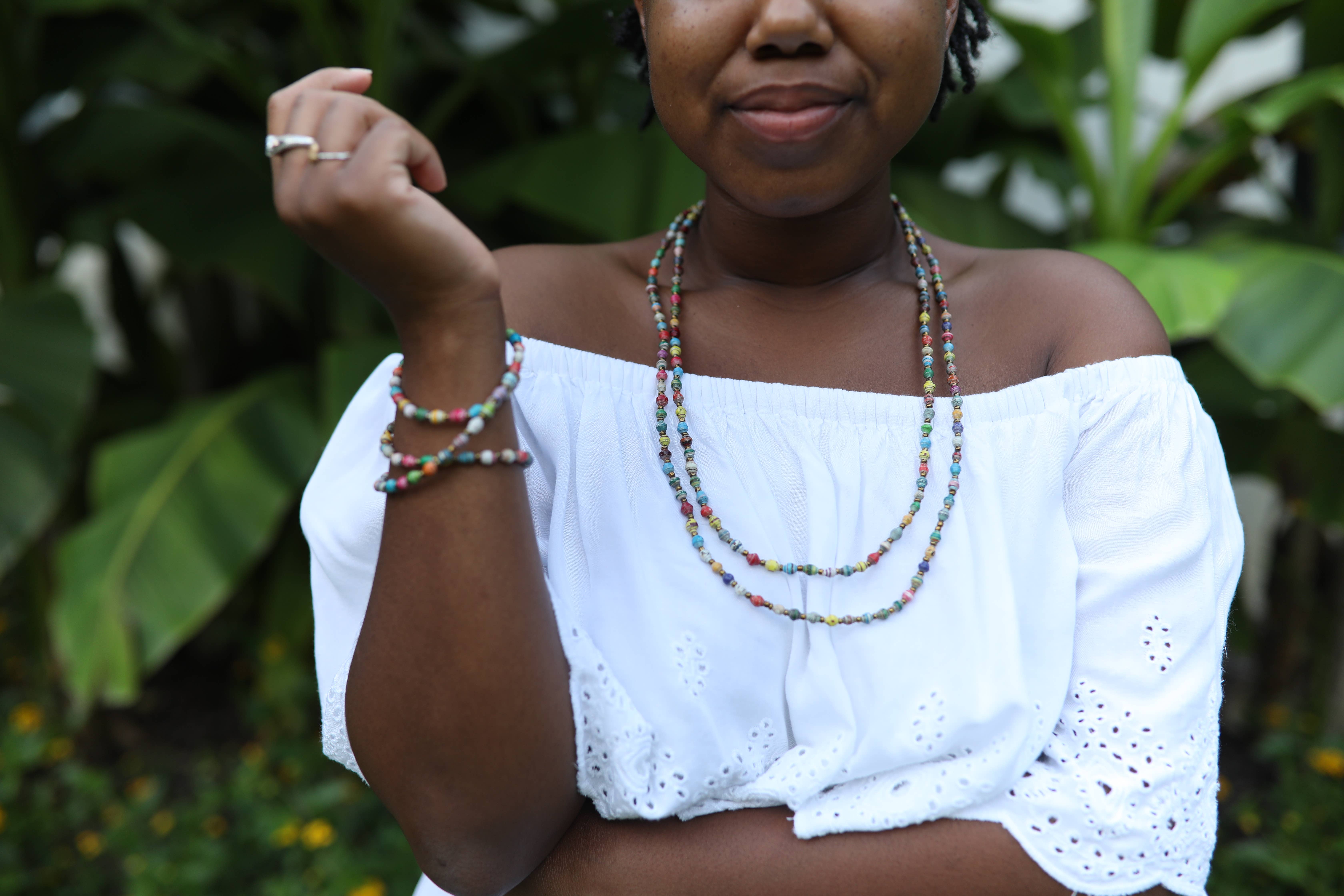 Ornaments 4 Orphans - Wholesale Beaded Bracelet - Maasai Stretch Paper Bead Necklace/Bracelet Wrap1