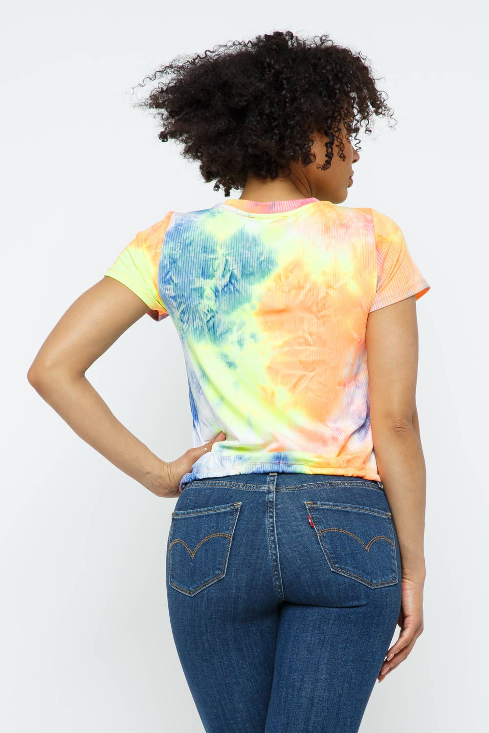 Multi Tie Dye Short Sleeve Bottom Self Spaghetti Drawstring Top for wholesale on Faire3