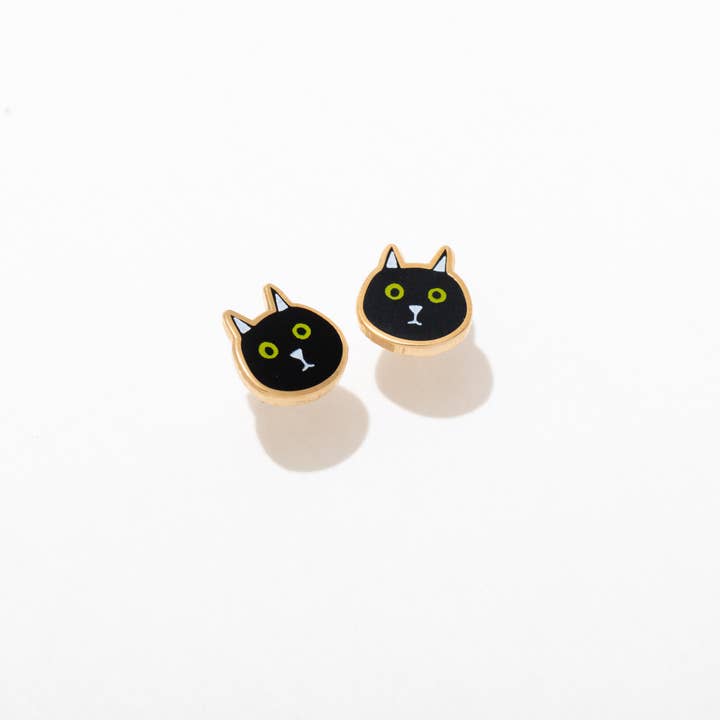 Cat Enamel Stud Earrings for wholesale by Larissa Loden