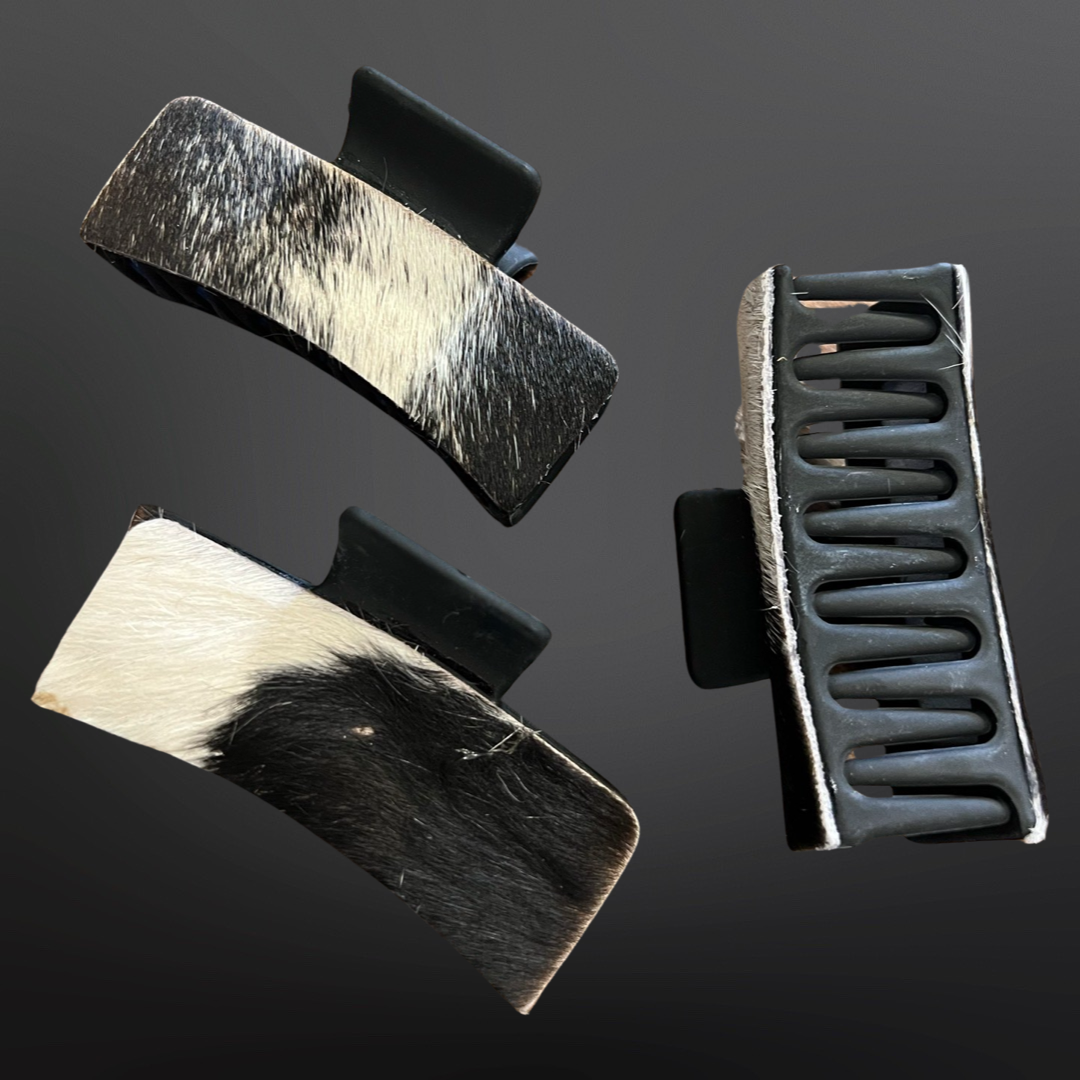 Westrian International - Wholesale Hair Clip - Women's - Real Cowhide Claw Hair Clip Western Inspired Matte Black2