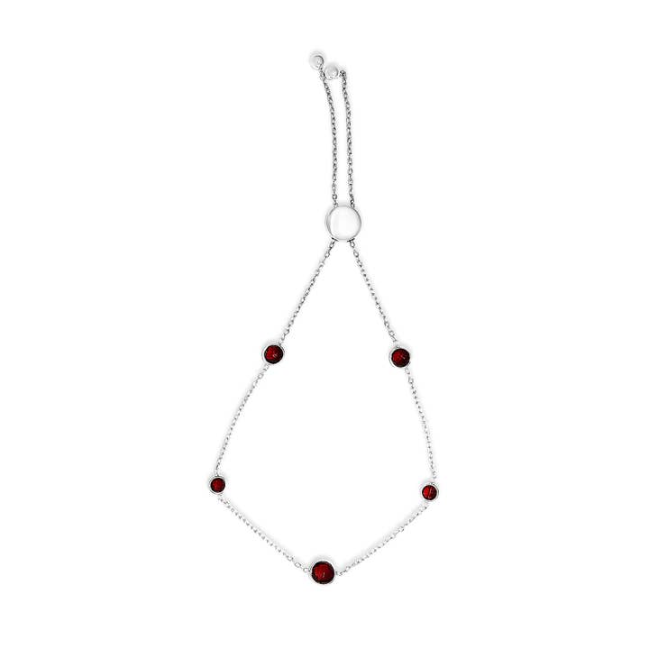 Sterling Silver Garnet 5 Station Adjustable Bolo Bracelet for wholesale by Infinite Jewels