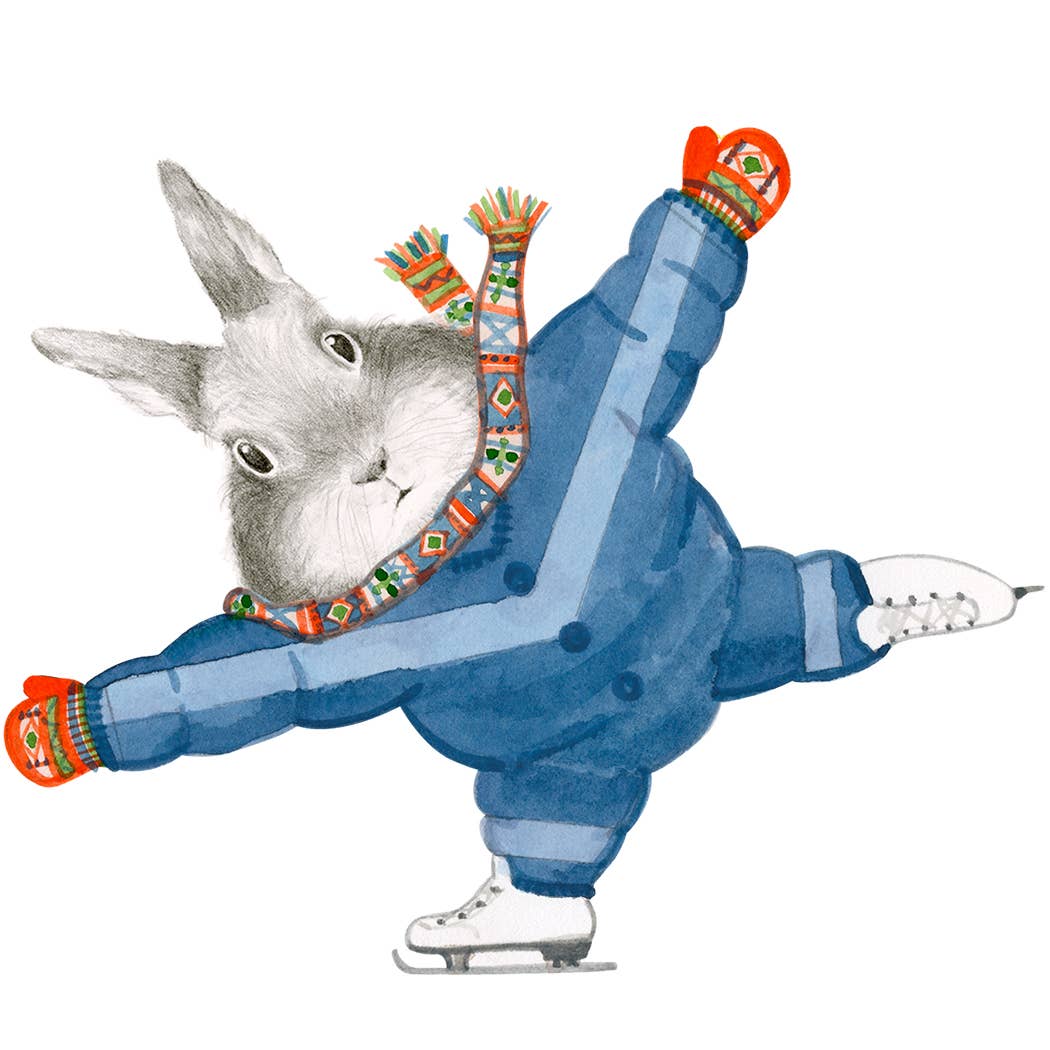 Dear Hancock - Wholesale Season's Greetings Card - Bunny Skating in a Snowsuit Card1