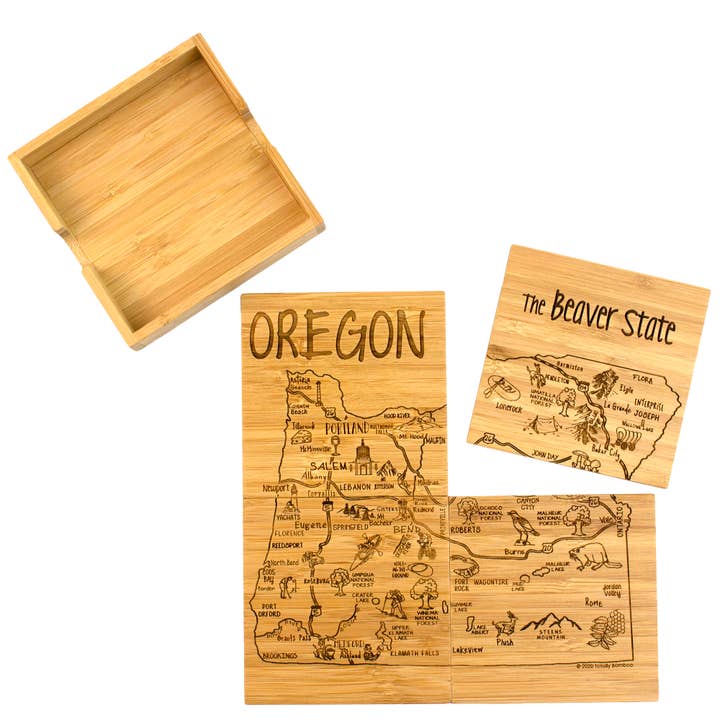 Totally Bamboo - Wholesale Coasters - Oregon Puzzle 4-Pc. Coaster Set with Case