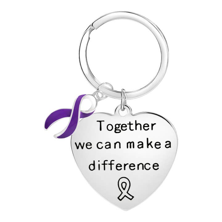 Purple Ribbon Big Heart Key Chains for wholesale by The Awareness Company