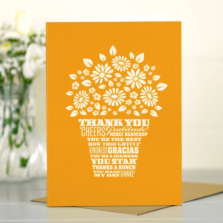 JMT30 Thank you card, thank you flowers for wholesale by The Typecast Gallery